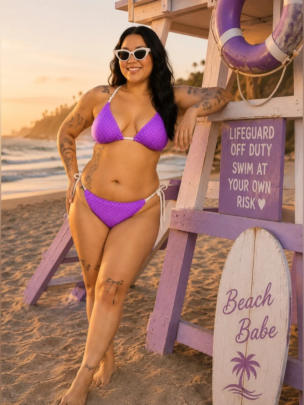 Torrid Retro Purple & White Polkadot String Bikini Swimsuit, 1X, NWT!